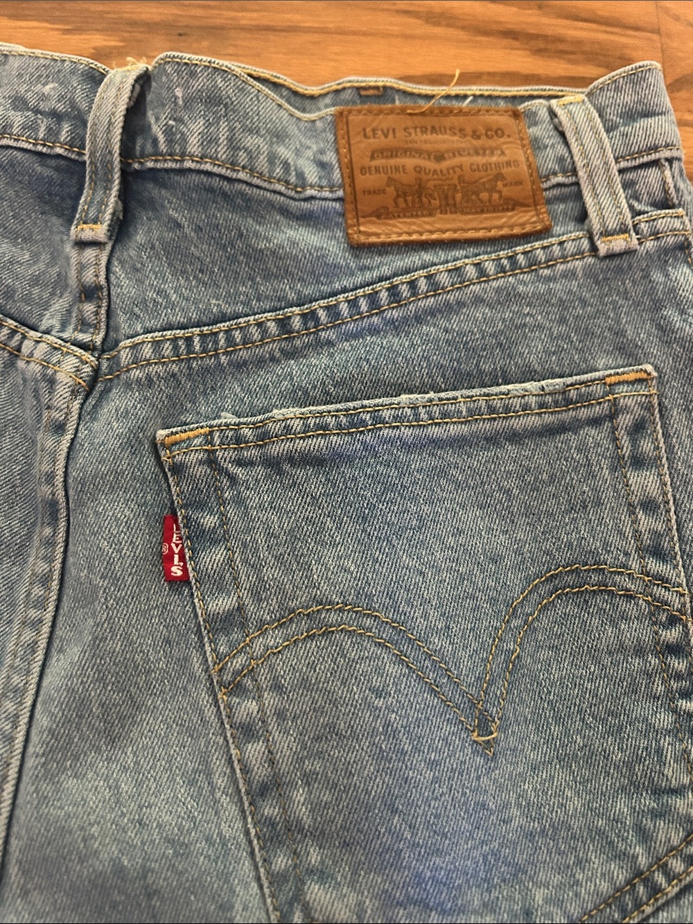 Levi's Light Blue Distressed High-Rise Denim Shorts - Picture 3 of 6